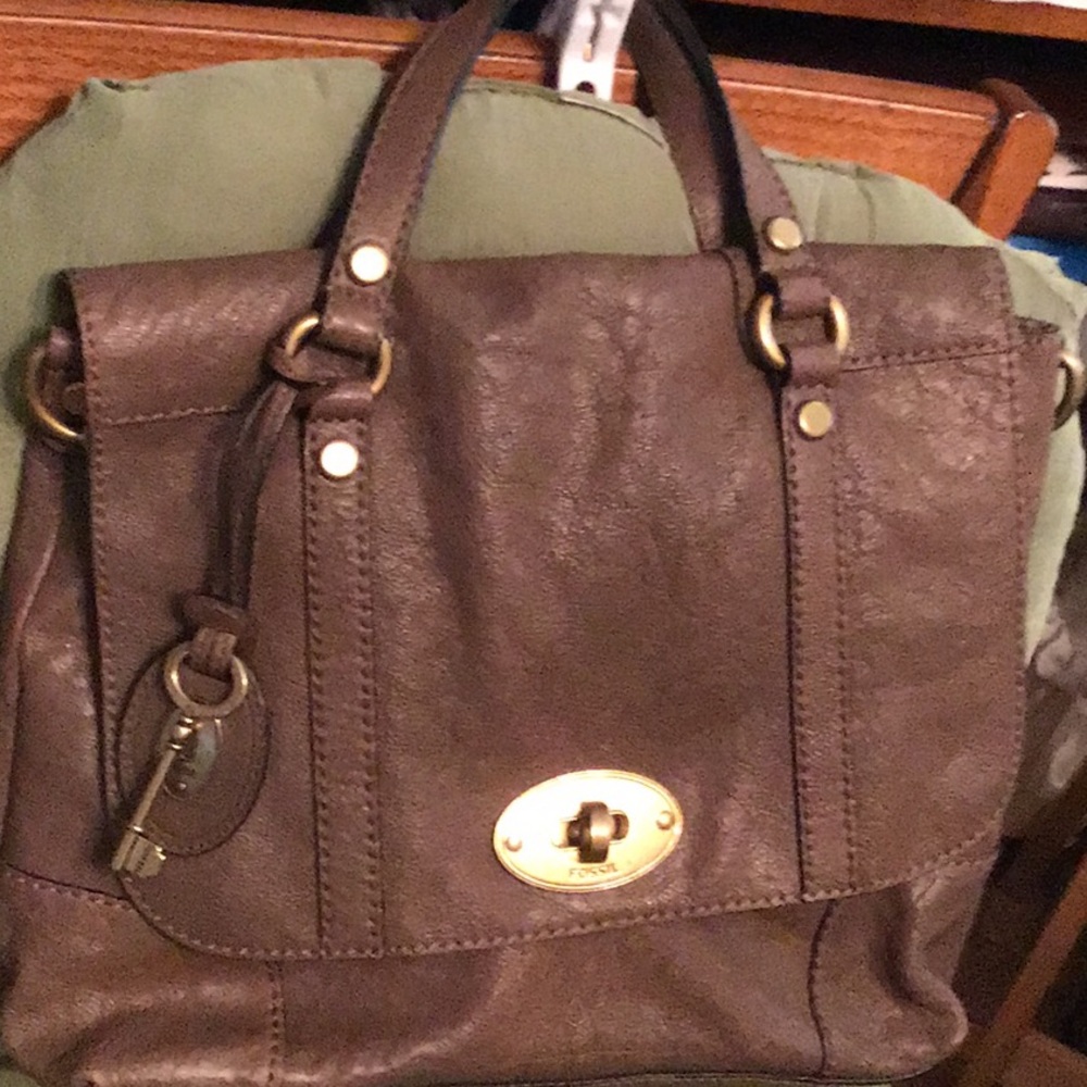 Fossil Brown Leather Clasp Tote Purse
